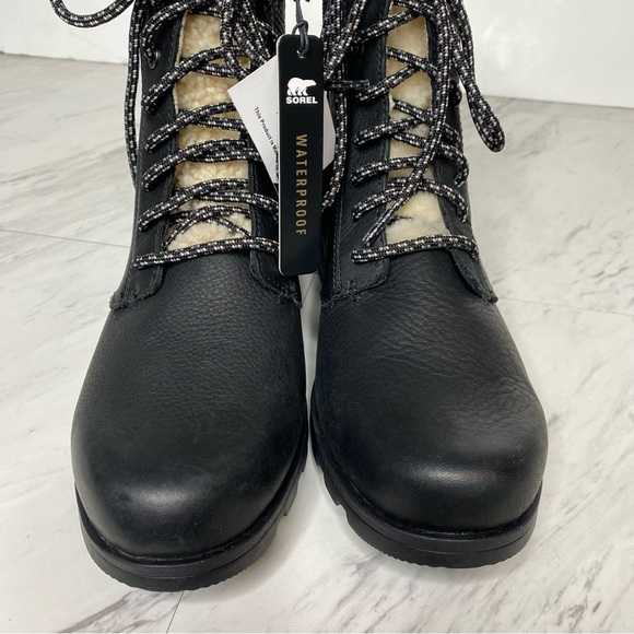 New! Sorel Emelie Black Leather Short Lace Up Boot 8 - Picture 10 of 15